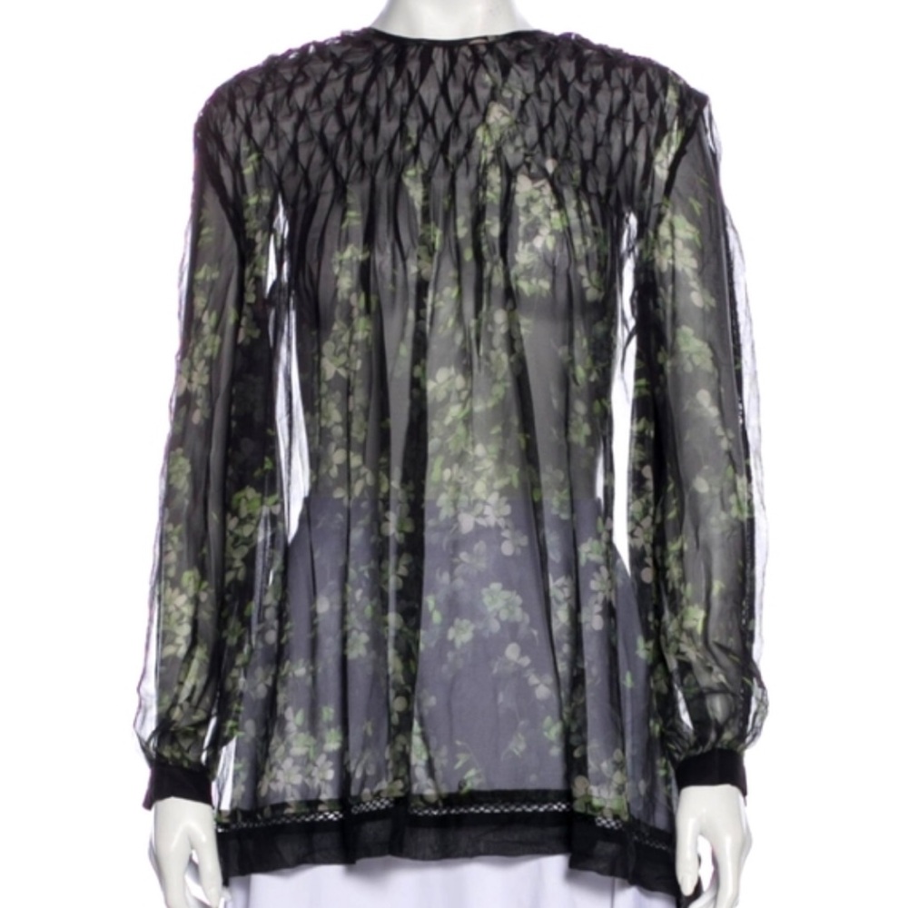 Zimmermann Black and Green Sheer Blouse